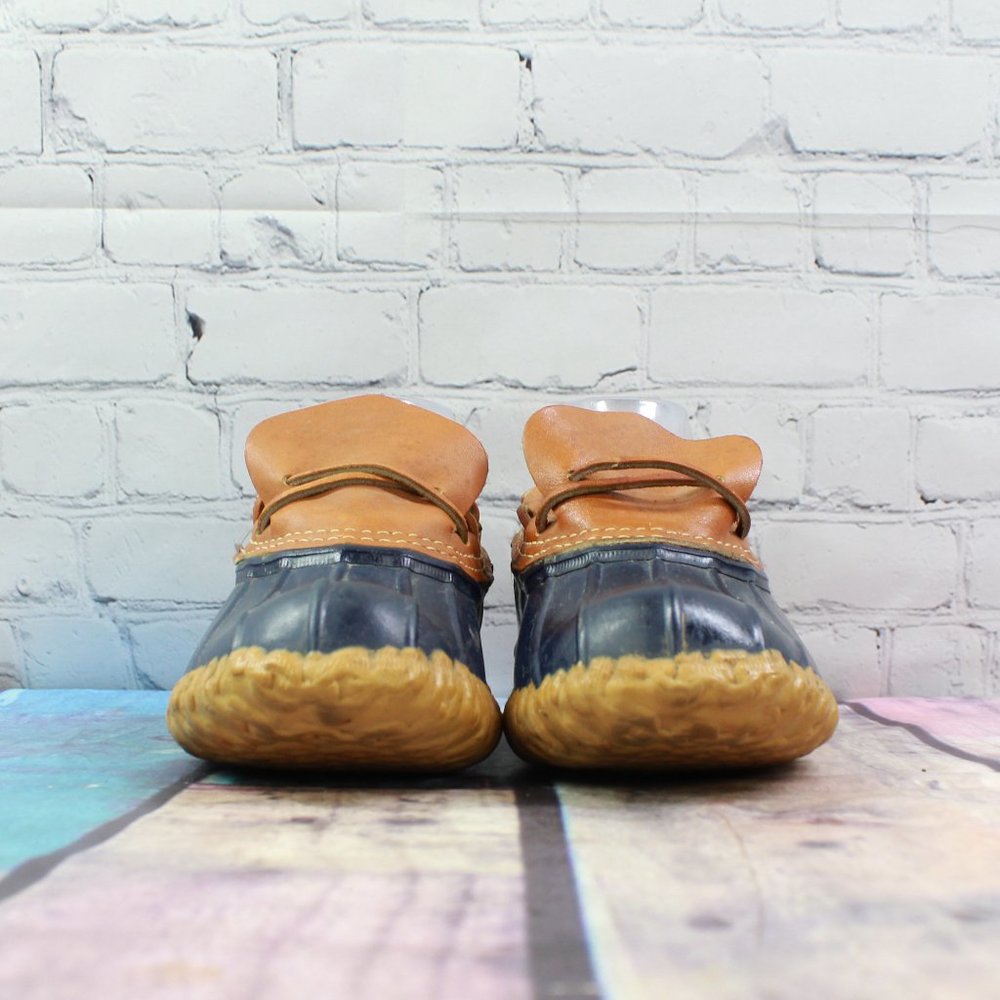 LL Bean Unlined Brown Leather Low Rubber Ankle Duck Boots Size 8 - Picture 4 of 9